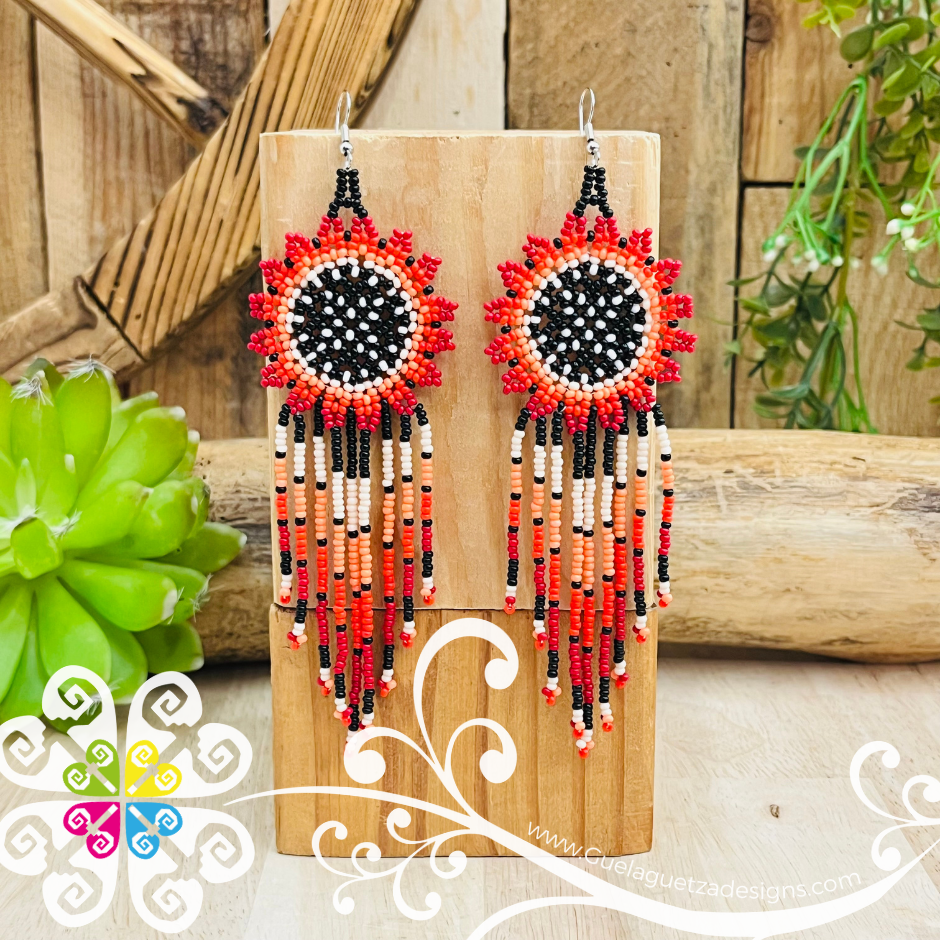 Beaded Sunflower Tassel Earrings