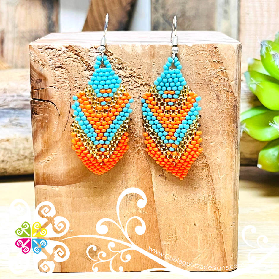 Pluma Beaded Earring 1- Pink/Orange/Yellow
