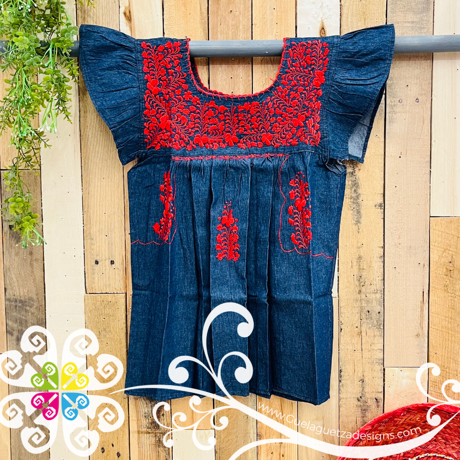 Small Denim Blusa San Antonino Tableada - Embroider Women Top