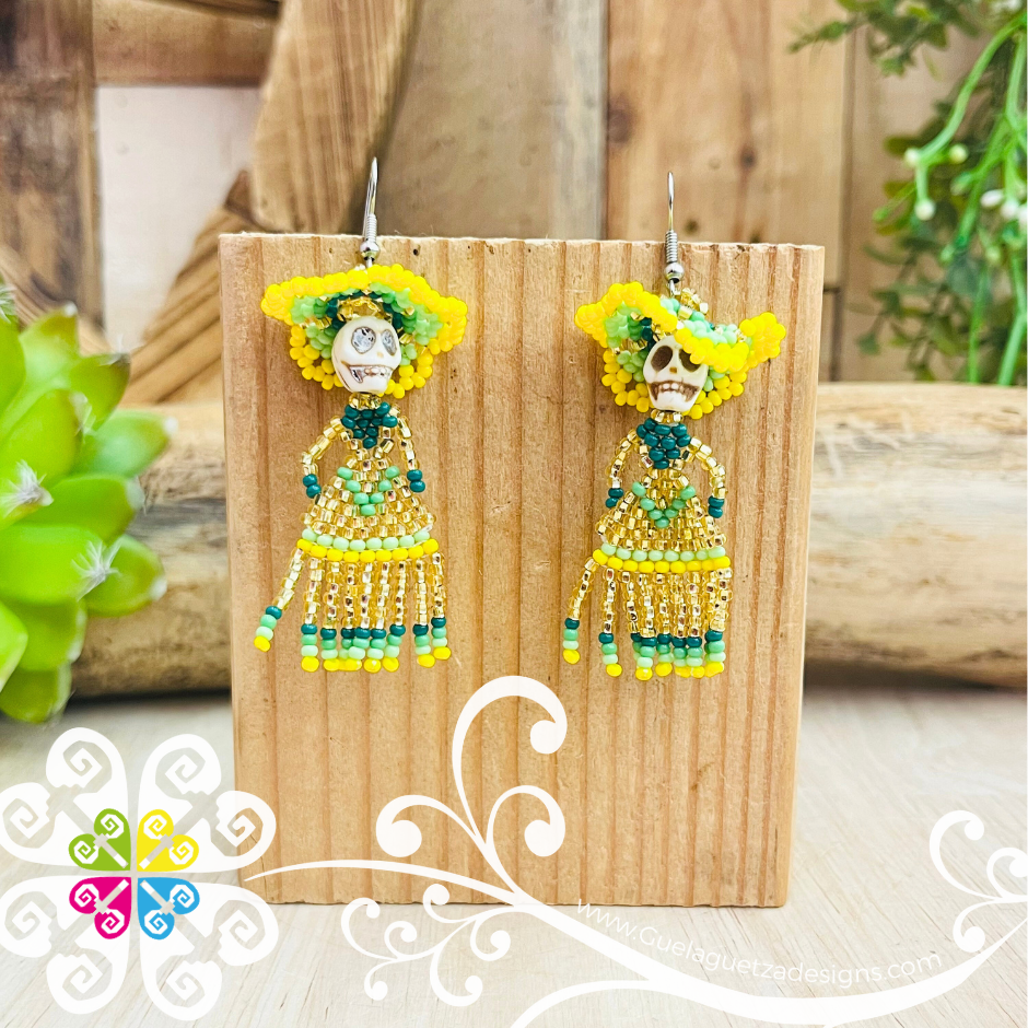 Small Beaded Dancing Catrina Earrings