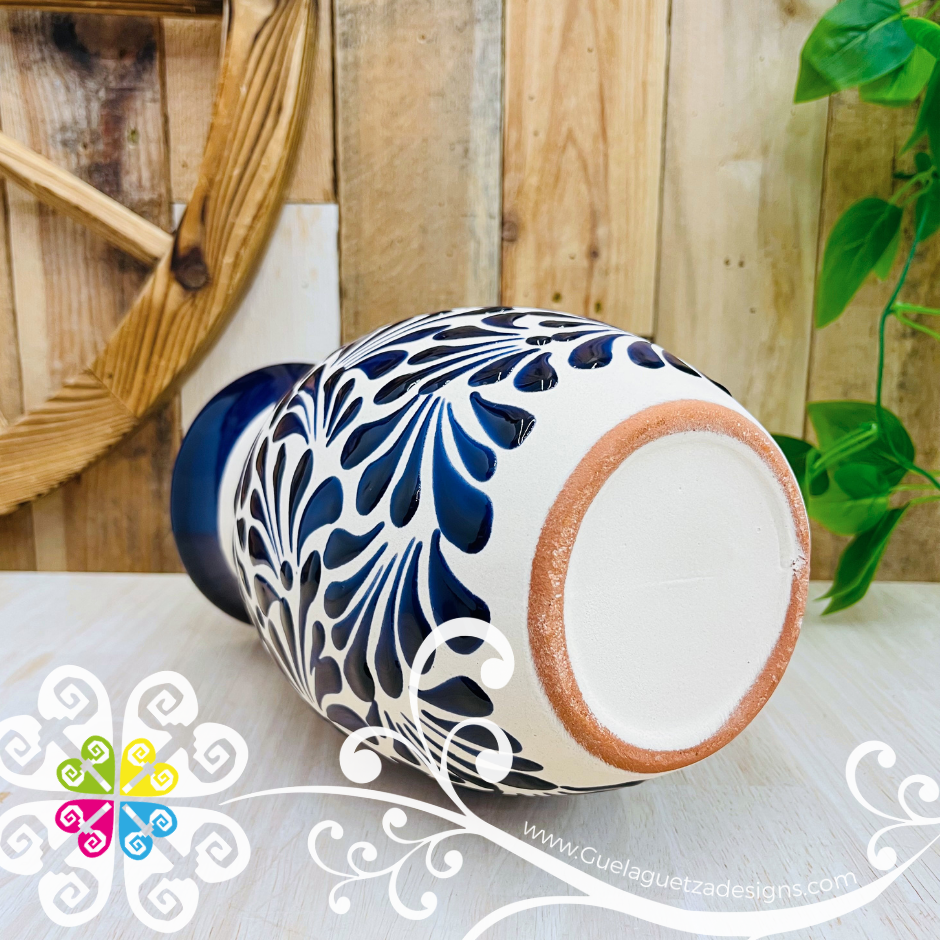 Cobalt Blue Engobe Espiga Plumeado Florero Ovulo - Florero Barro