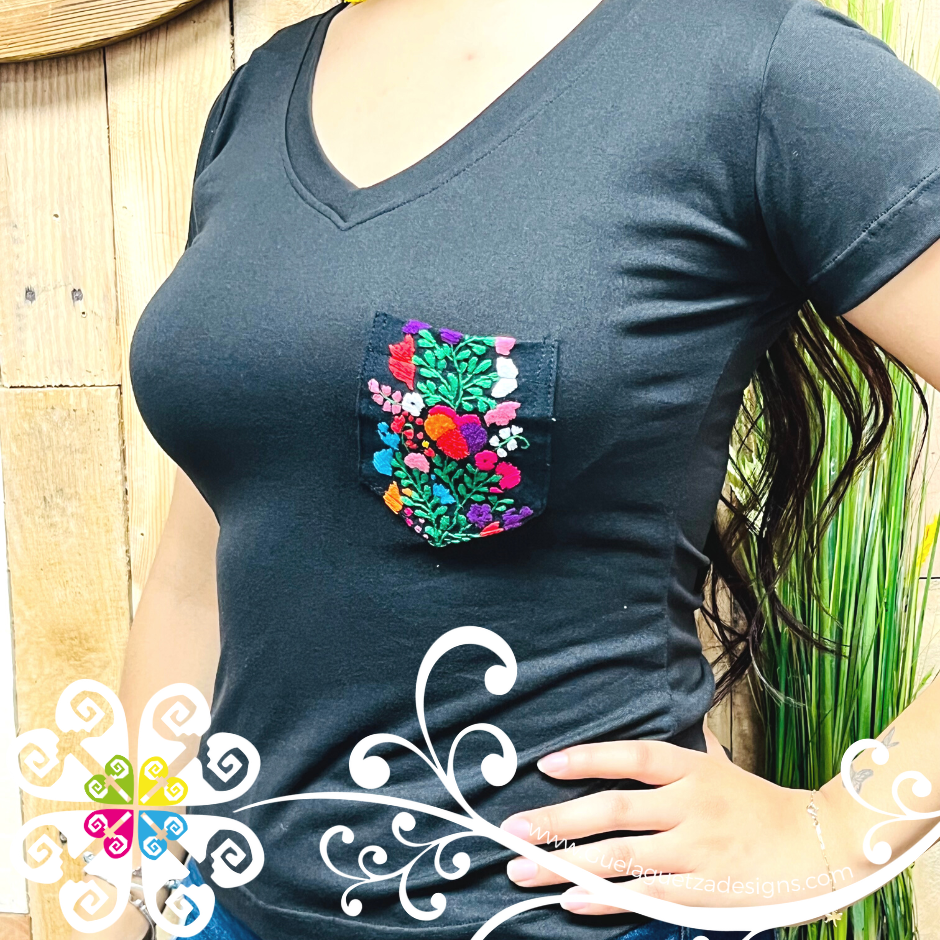 Black San Antonino Embroider Women Tee - Pocket Embroider