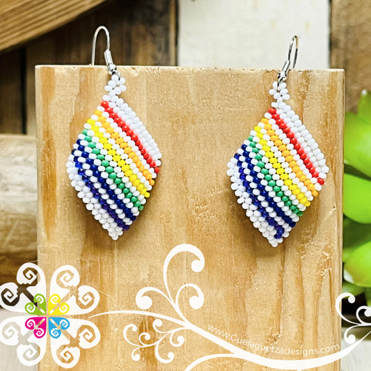 White Rhombus Beaded Earrings - Pride Collection