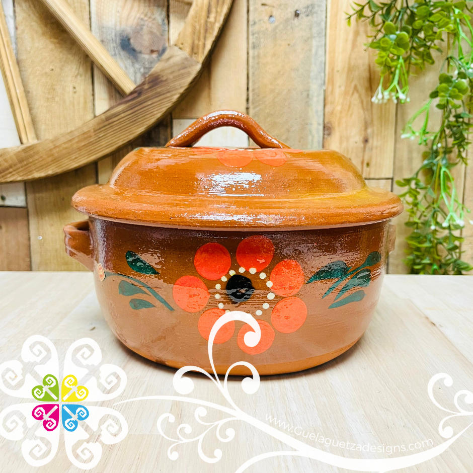Small Flor Cazuela Barro con Tapa