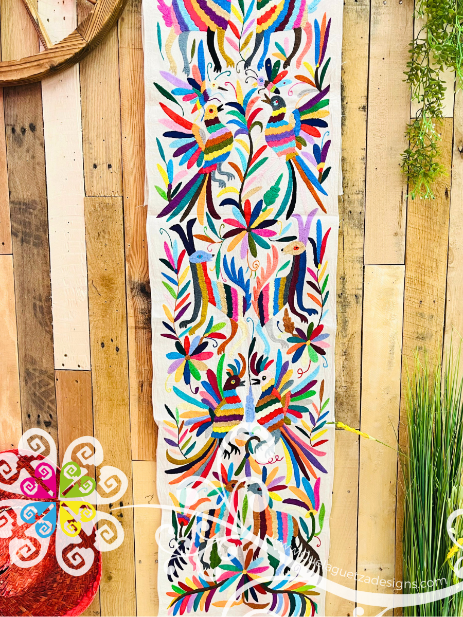 Large Multicolor Otomi Table Runner - Camino de Tenango