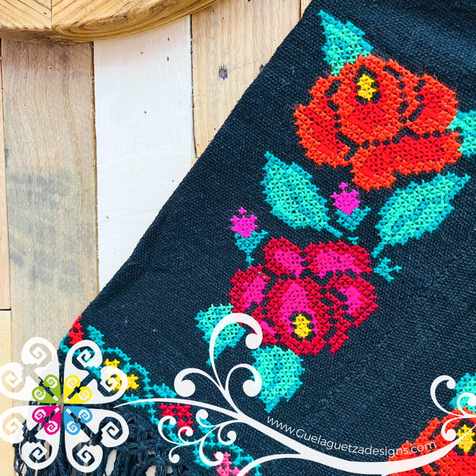 Guadalupe Design Black Embroider Poncho - Mañanita