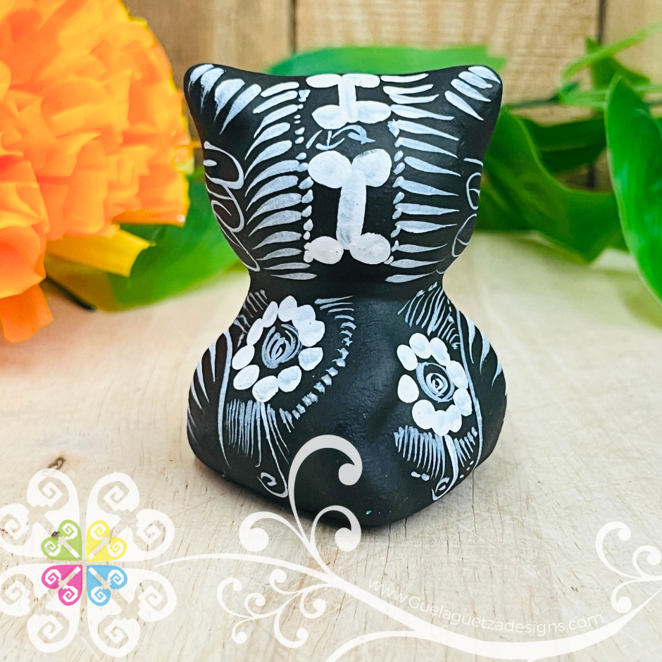 Mini Dia de los Muertos Seated Cat - Hand painted Cat