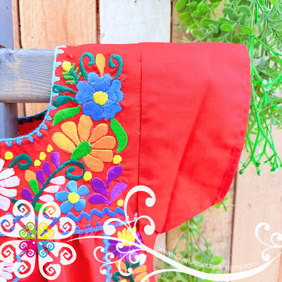 Red Vestido Tehuacan Nina - Tehuacan Children Dress