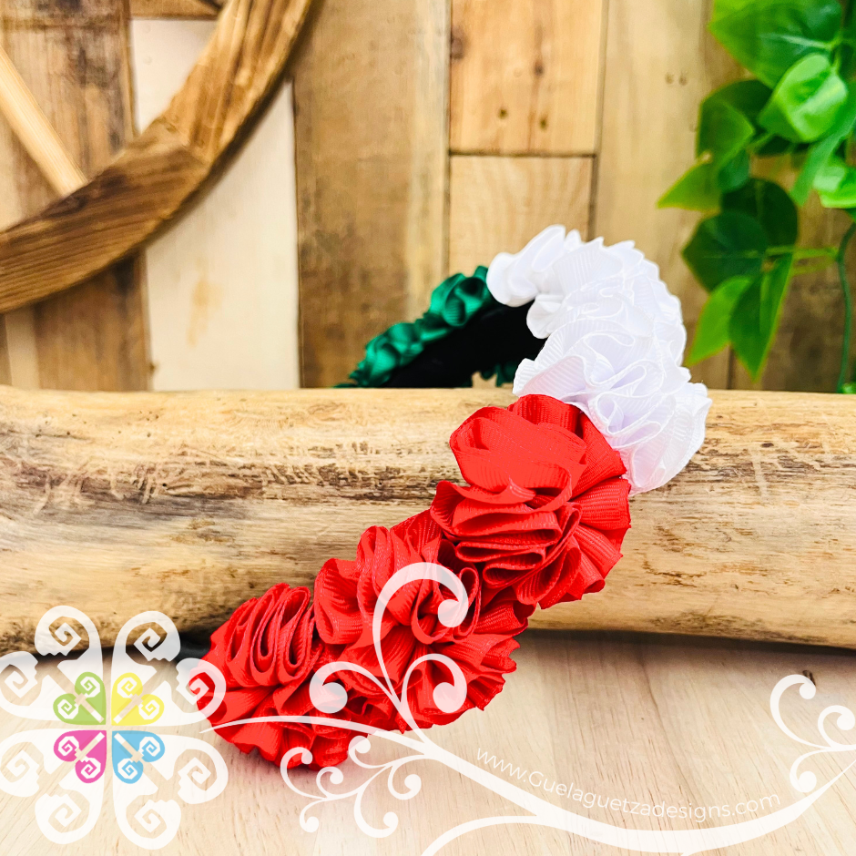 Tricolor Ribbon Flower Headband - Folkloric Headband