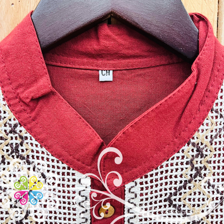 Burgandy Lace Men Guayabera - Men Shirt