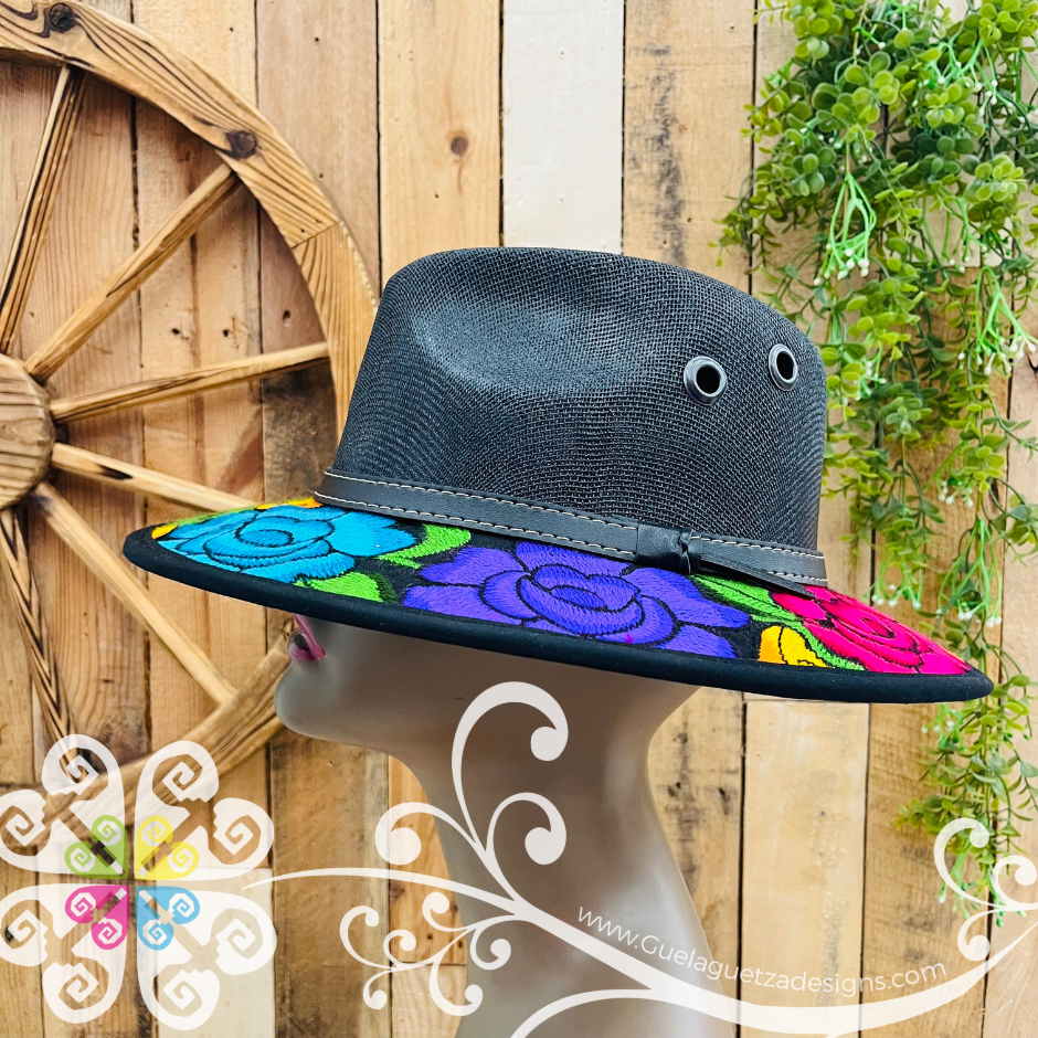 Black With Multicolor Embroidery - Chiapas Summer Hat