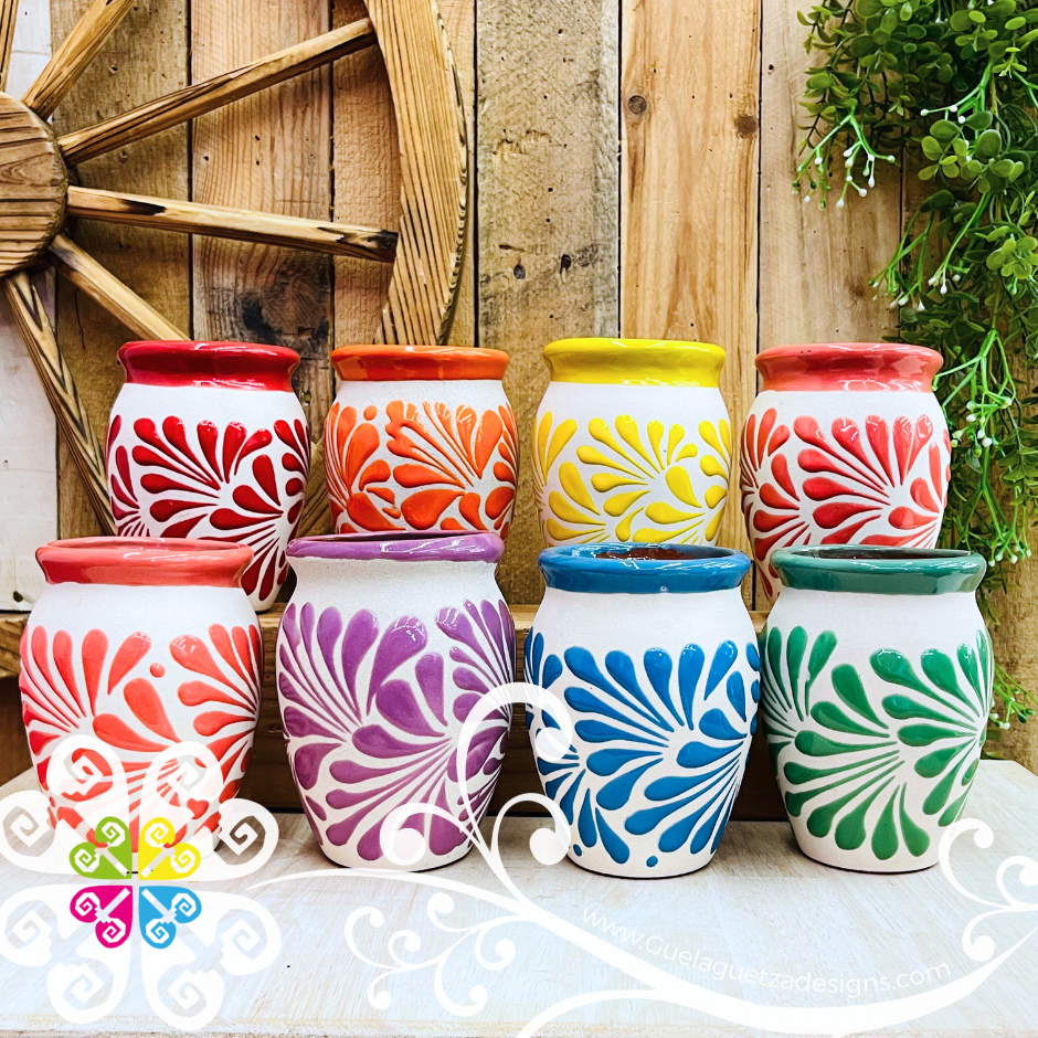 Set of Engobe Rainbow Espiga Plumeado Cantarito Cup - Set Clay Cantarito