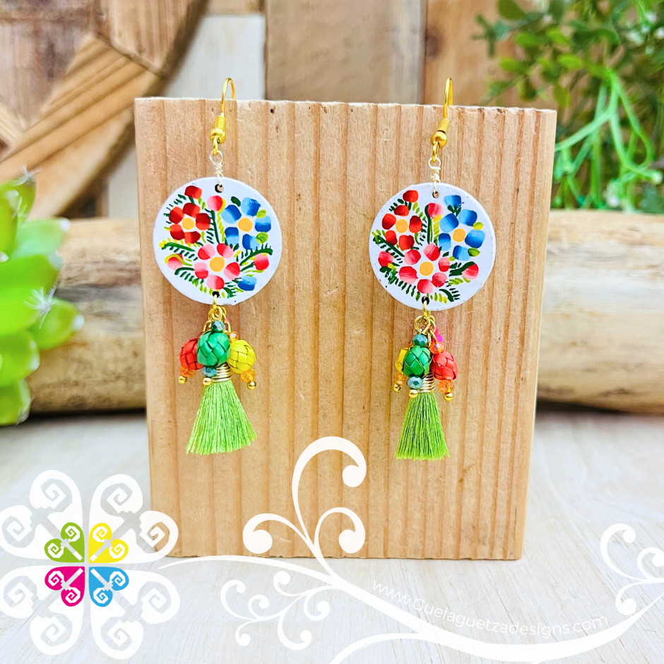 Multicolor Round Tassle Wood Earrings - Palm Earrings