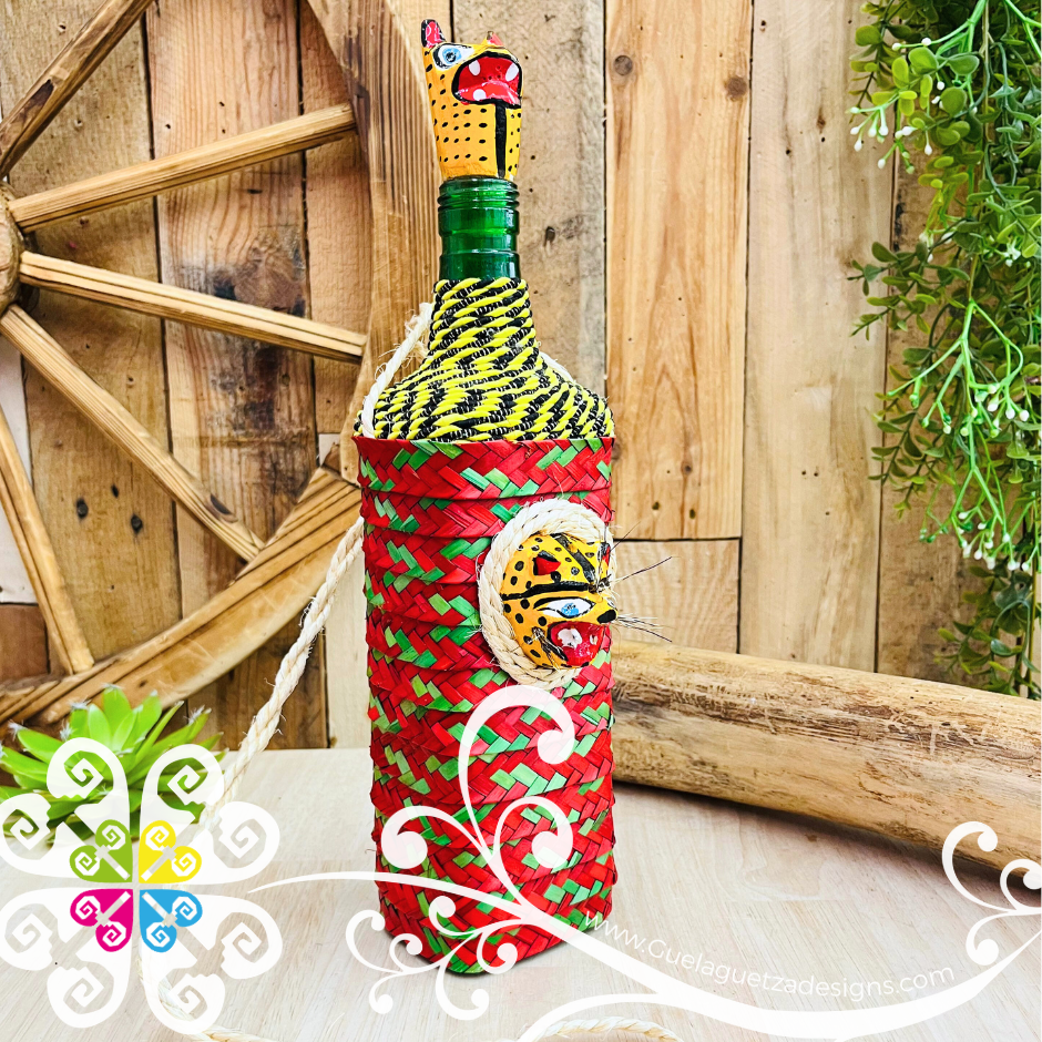Jaguar Palma Glass Bottle Container - Mexican Home and Kitchen