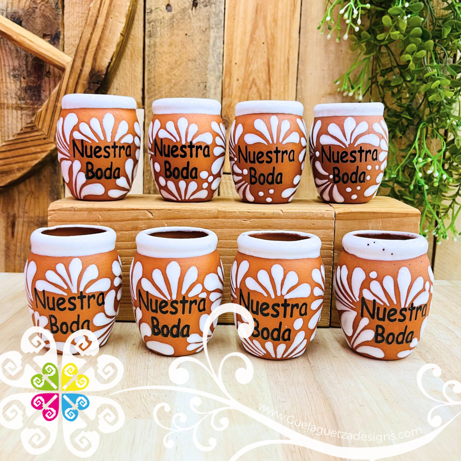 Nuestra Boda - Natural/White Tequilero Set - Clay Tequilero Set