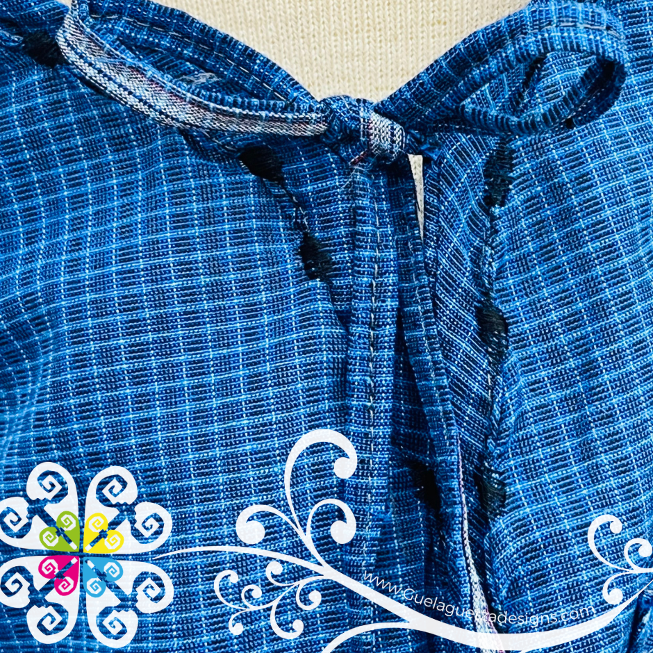 Royal Blue with Pink Orchids Escapulario Embroider Apron - Mandil Artesanal