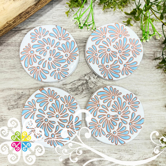 Set of 4 Round Plumeado Coaster Set -  Set of Clay Coasters