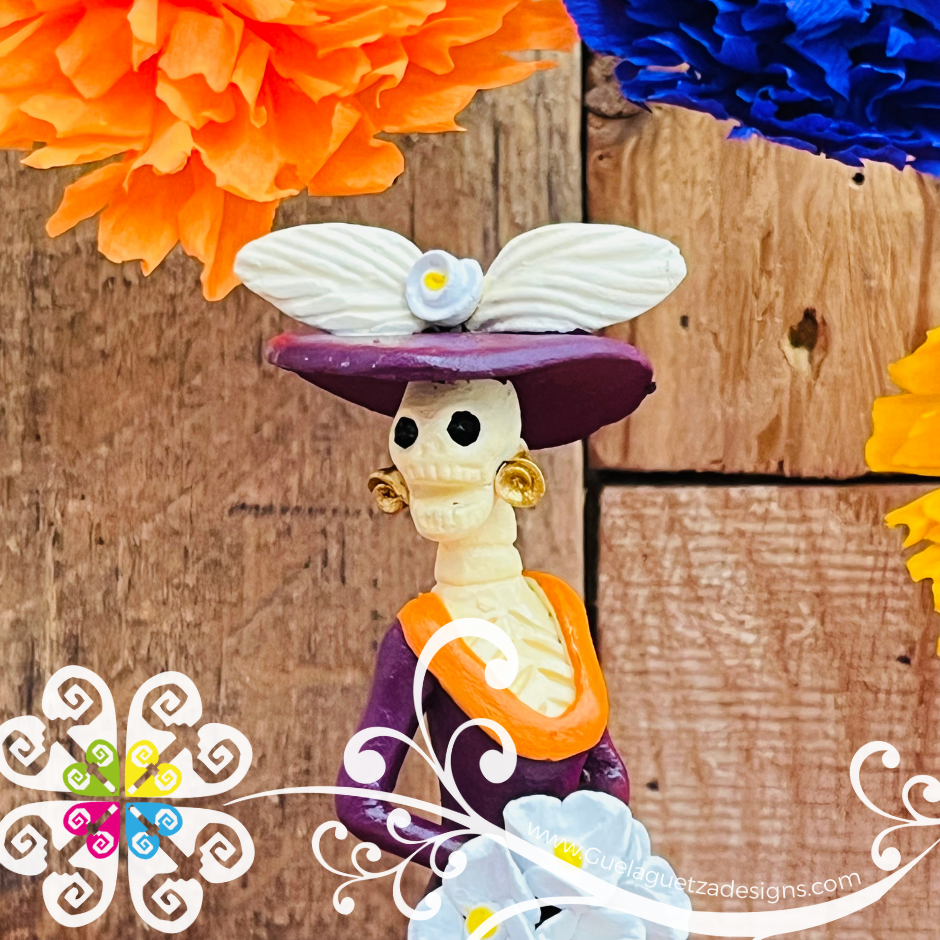 Mini Purple Fina Clay Catrina Michoacana - Capula Clay Home