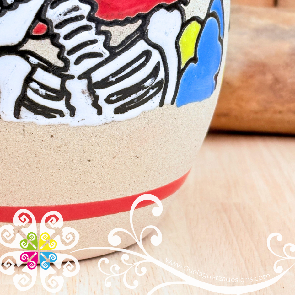 Red Catrina Ovulo Vase - Mexican Home Décor