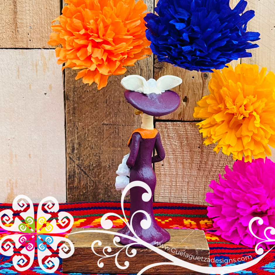 Mini Purple Fina Clay Catrina Michoacana - Capula Clay Home