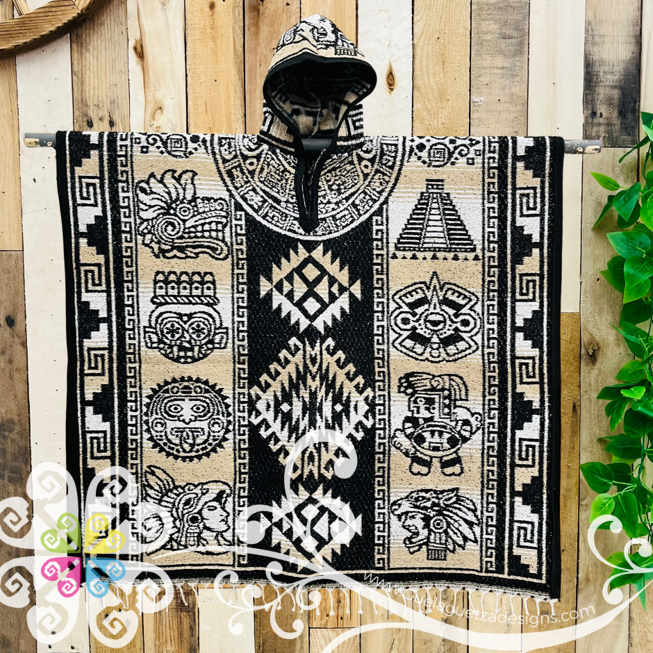 Prehispanic Designs - Men Poncho with Hoodie
