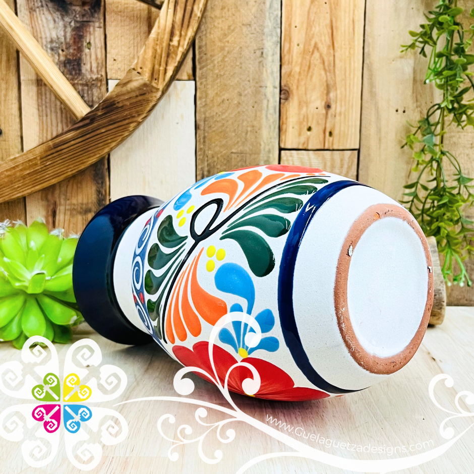 Navy Blue Florero Ovulo Floreado - Mexican Home Décor