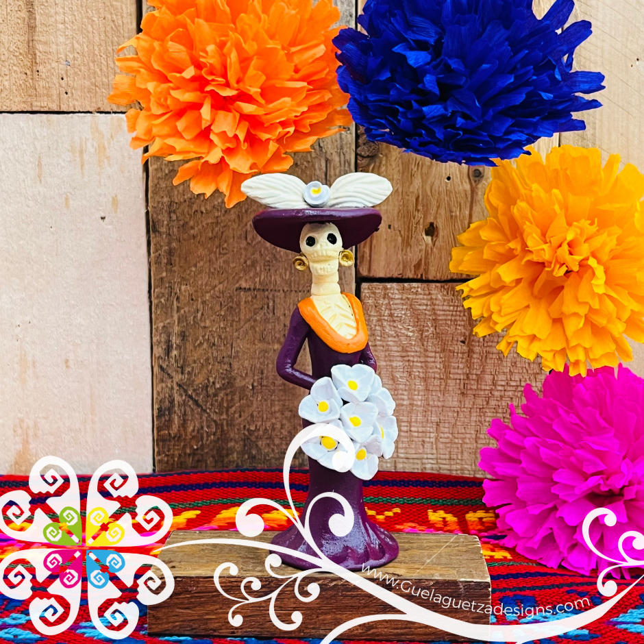 Mini Purple Fina Clay Catrina Michoacana - Capula Clay Home