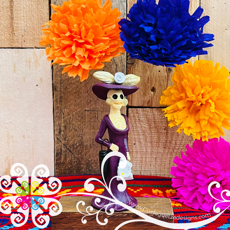 Mini Purple Fina Clay Catrina Michoacana - Capula Clay Home