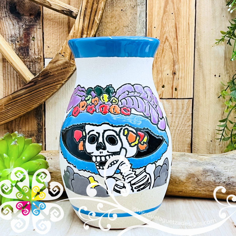 Blue Turquoise Catrina Ovulo Vase - Mexican Home Décor