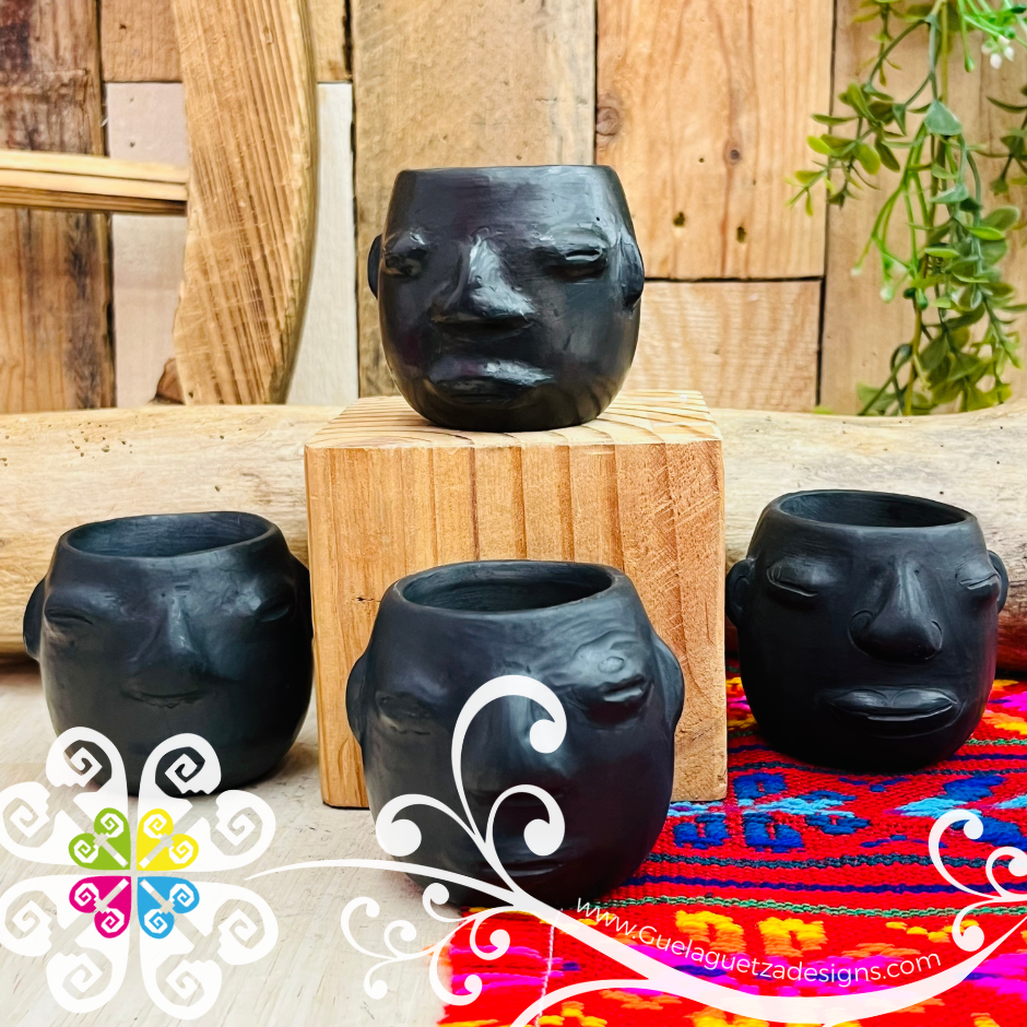 Set of 4 Tequilero Olmeca Barro Negro Oaxaca - Tequilero
