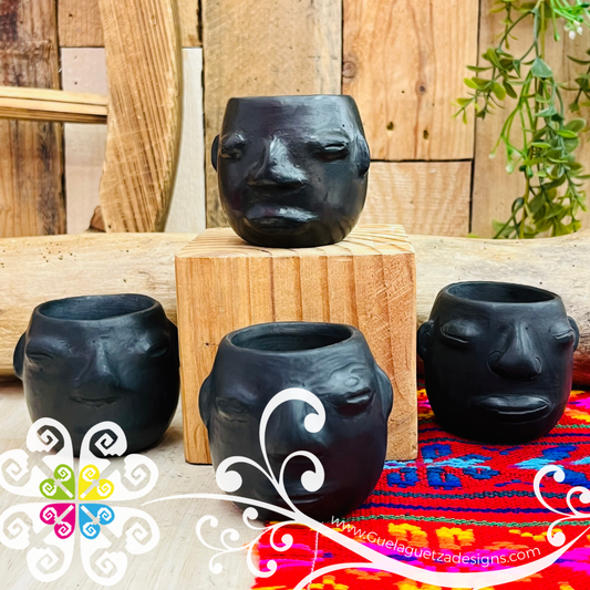 Set of 4 Tequilero Olmeca Barro Negro Oaxaca - Tequilero