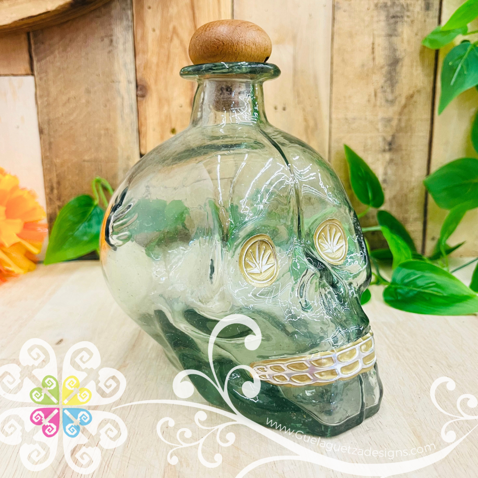 Glass Calavera Tequilero Set - Decorated Glass Bottle Set