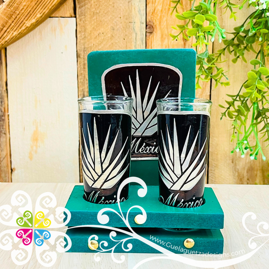 Mexico Shot Glasses - Tequilero Set with Stand