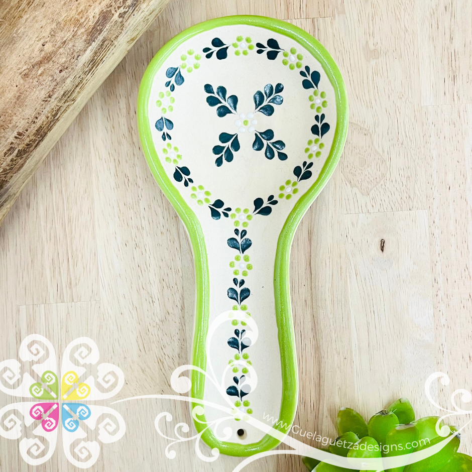 Lime Green Rustico Spoon Rest - Barro Alta Temperatura - Spoon Rest
