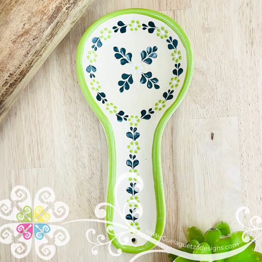 Lime Green Rustico Spoon Rest - Barro Alta Temperatura - Spoon Rest