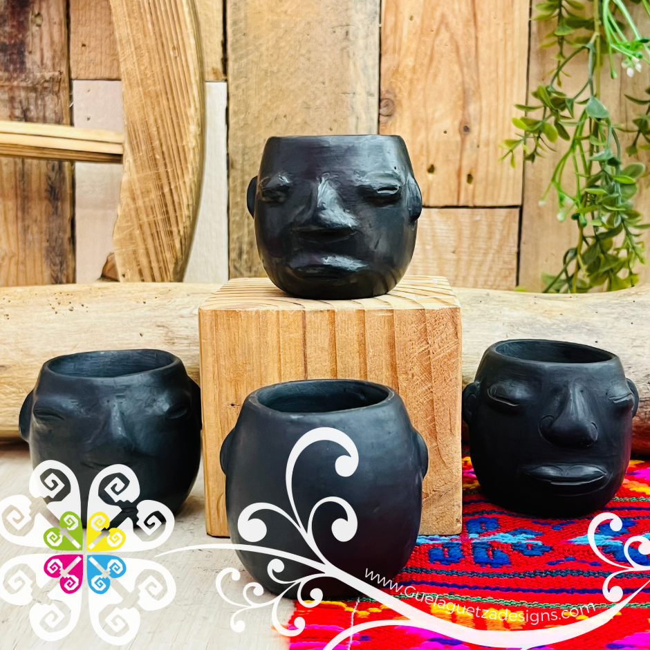 Set of 4 Tequilero Olmeca Barro Negro Oaxaca - Tequilero