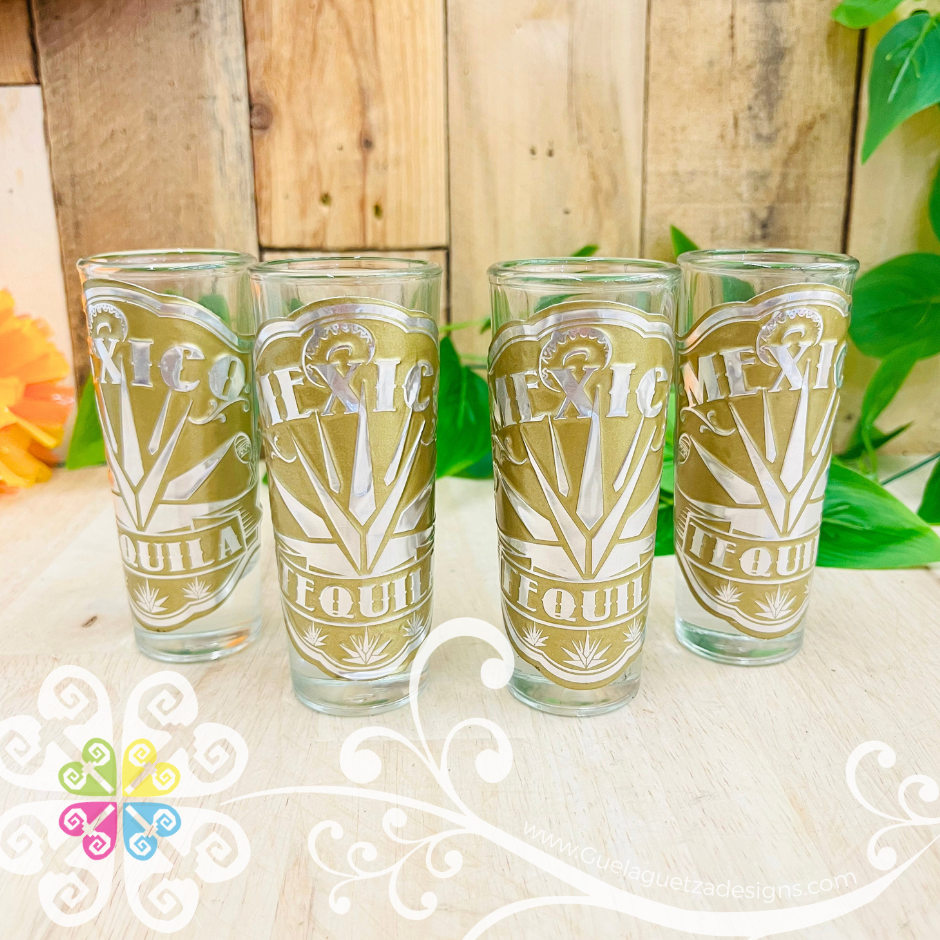 Glass Calavera Tequilero Set - Decorated Glass Bottle Set