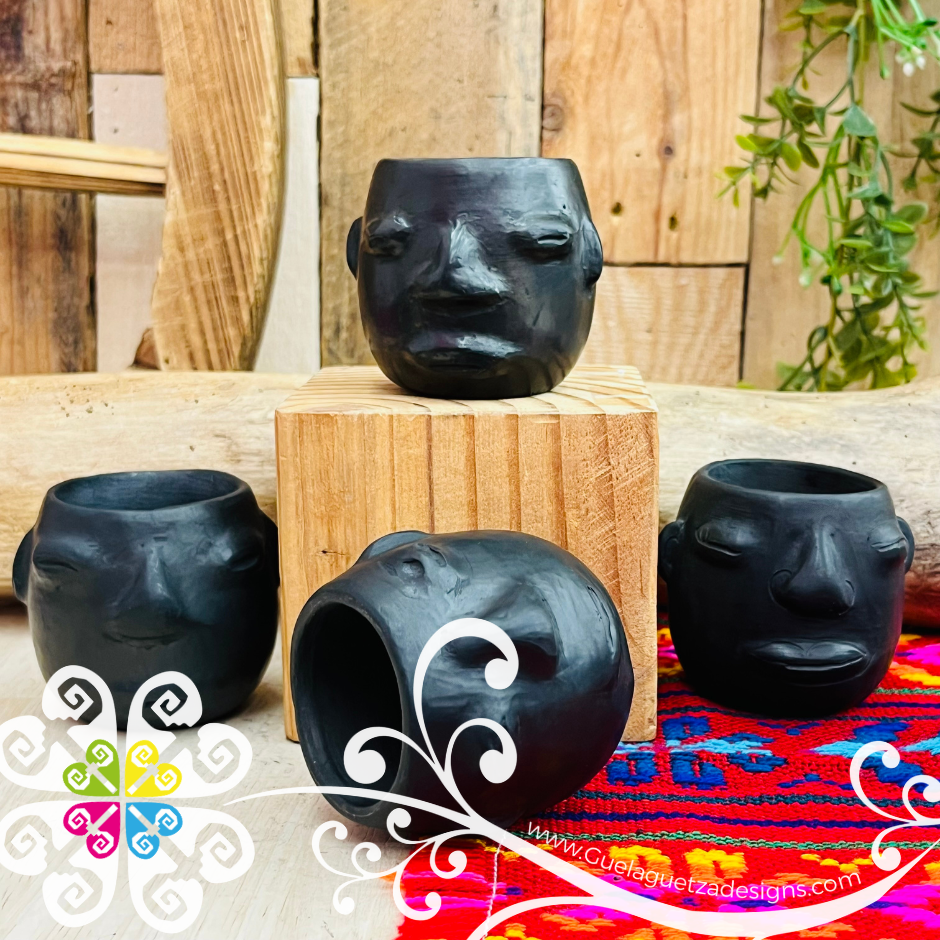 Set of 4 Tequilero Olmeca Barro Negro Oaxaca - Tequilero