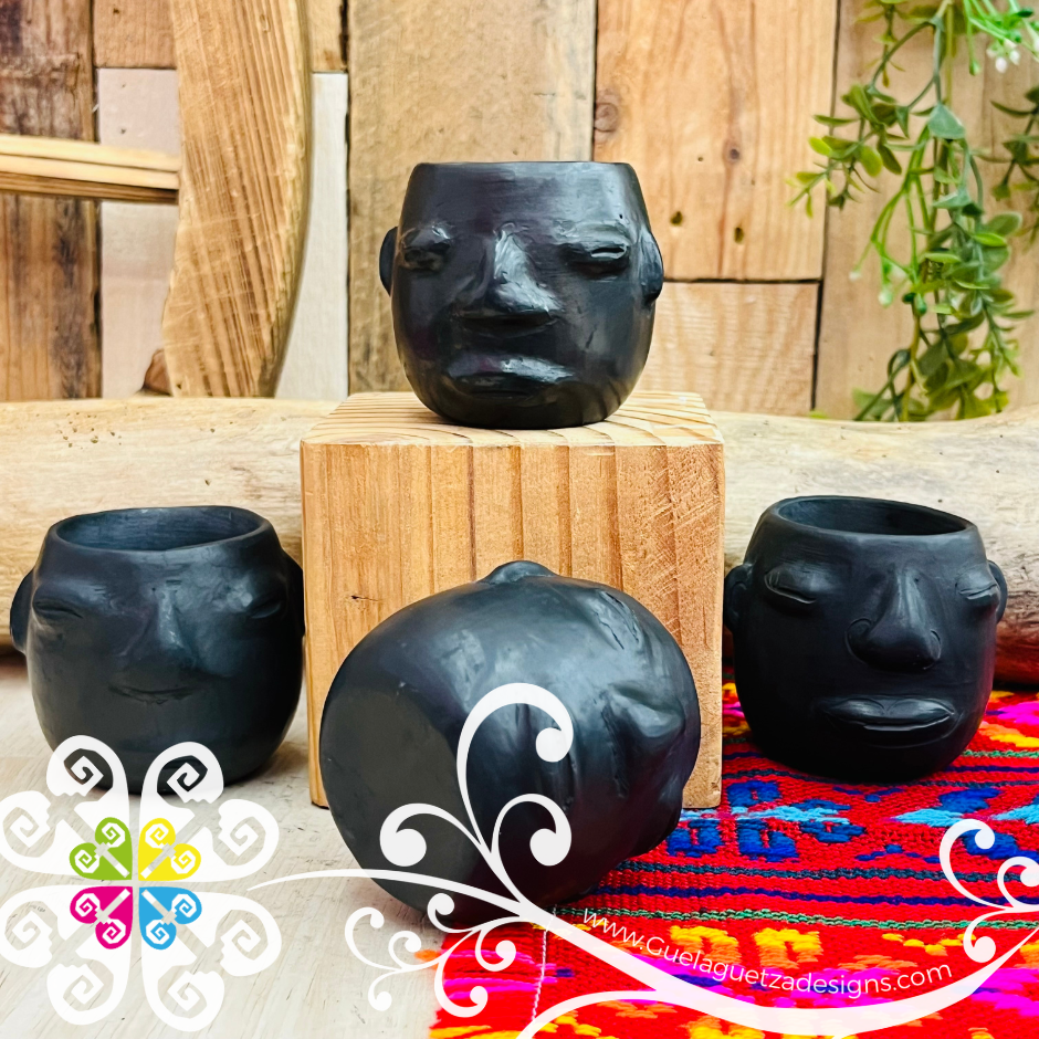 Set of 4 Tequilero Olmeca Barro Negro Oaxaca - Tequilero