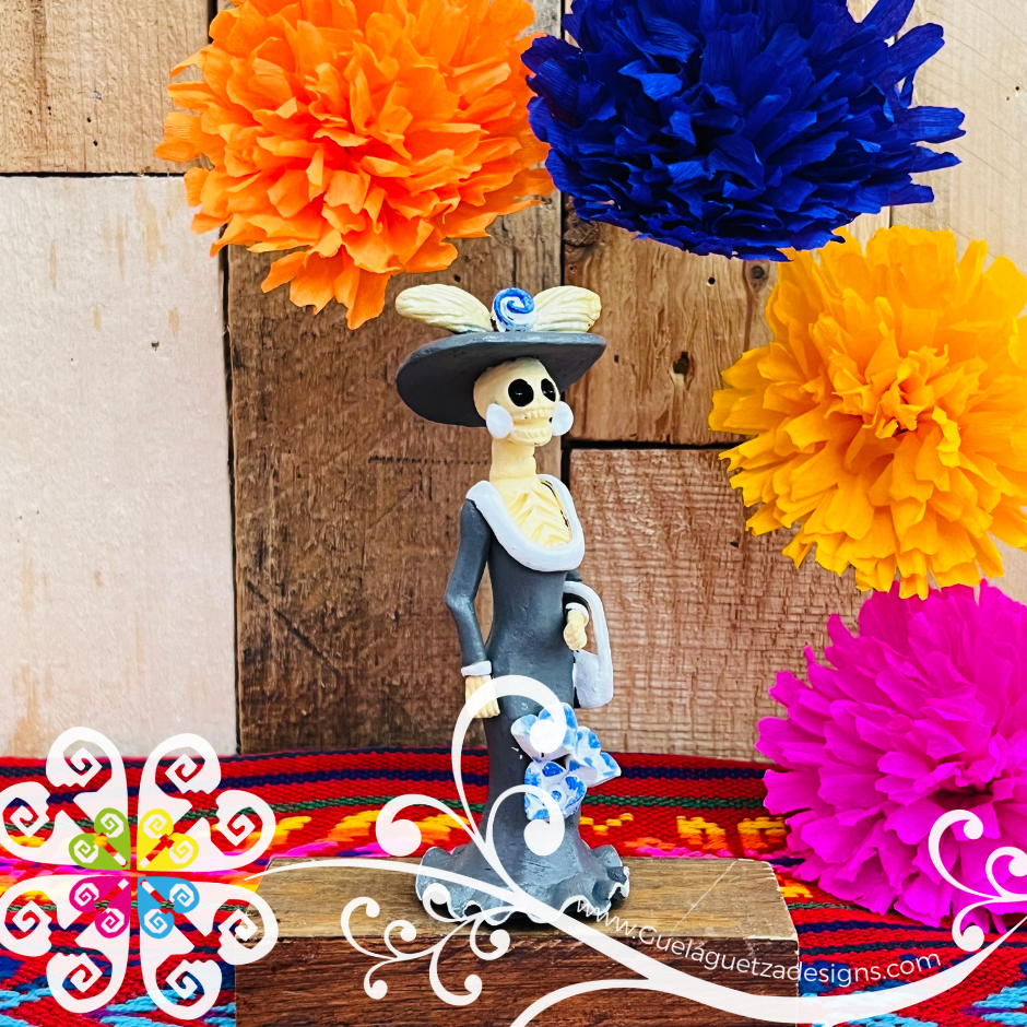 Mini Gray/Silver Fina Clay Catrina Michoacana - Capula Clay Home