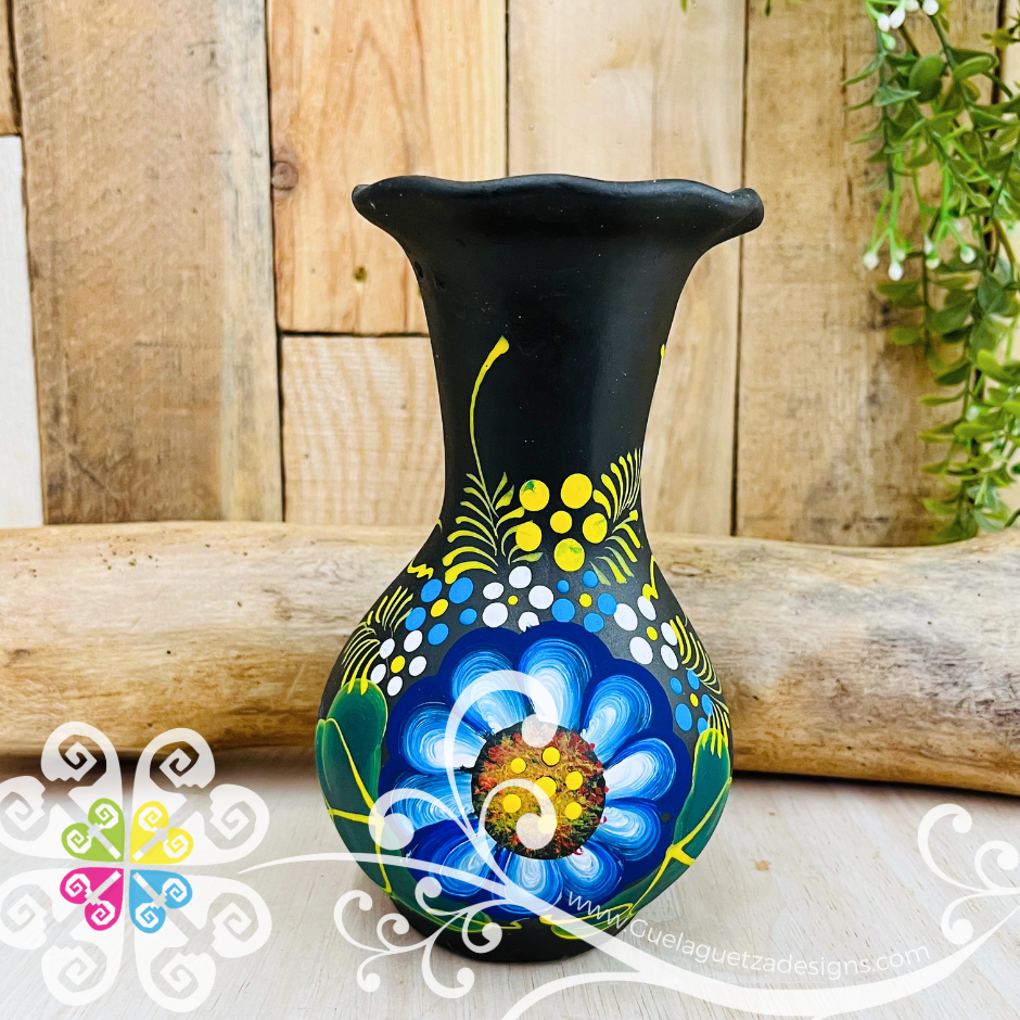Small Black Clay Handpainted Vase - Barro Negro Oaxaca