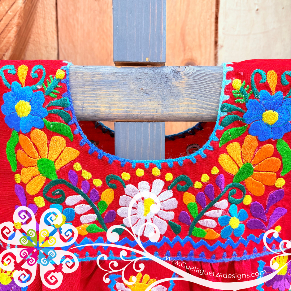 Red Vestido Tehuacan Nina - Tehuacan Children Dress