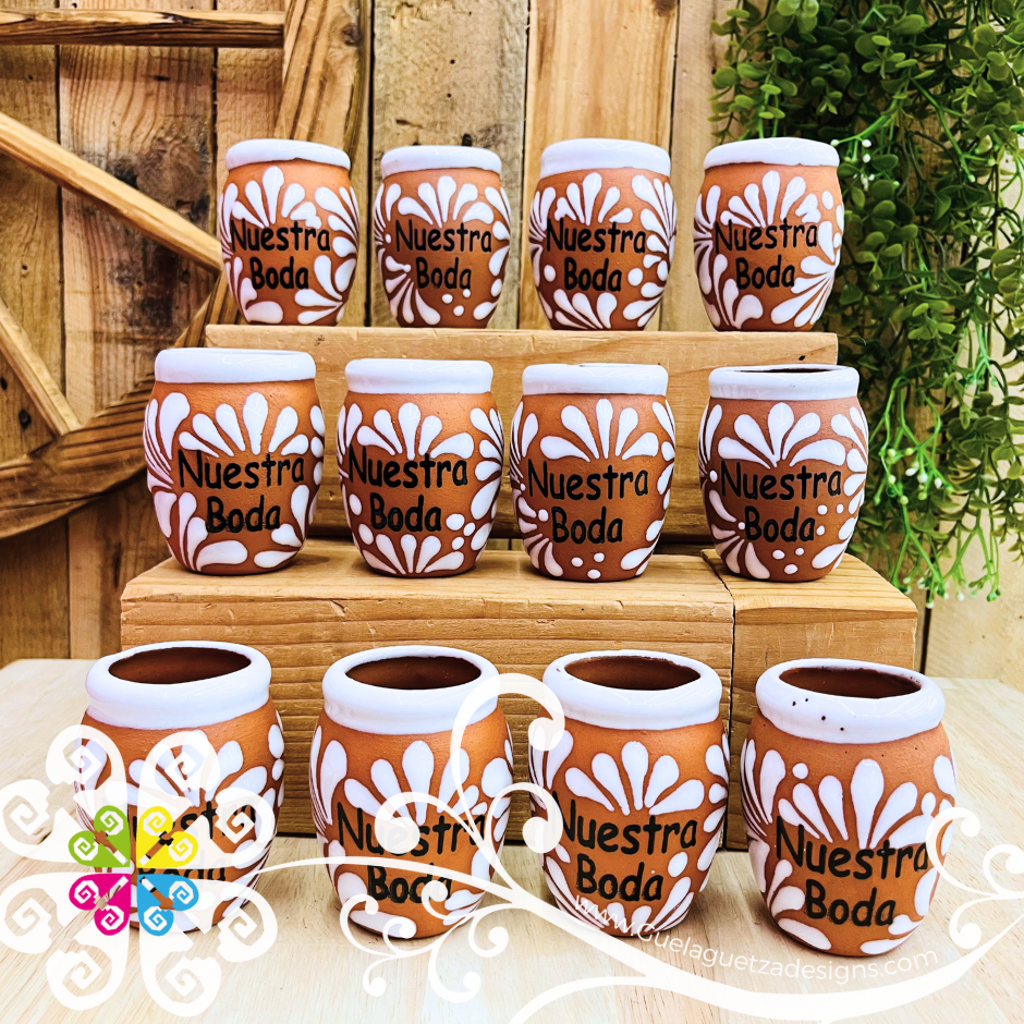 Nuestra Boda - Natural/White Tequilero Set - Clay Tequilero Set