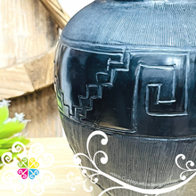 Large Grecas Black Clay Vase - Barro Negro Oaxaca