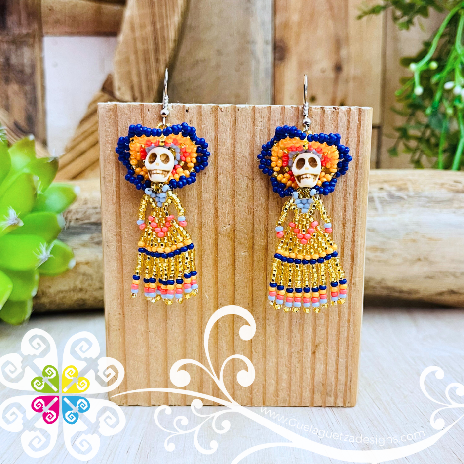 Small Beaded Dancing Catrina Earrings