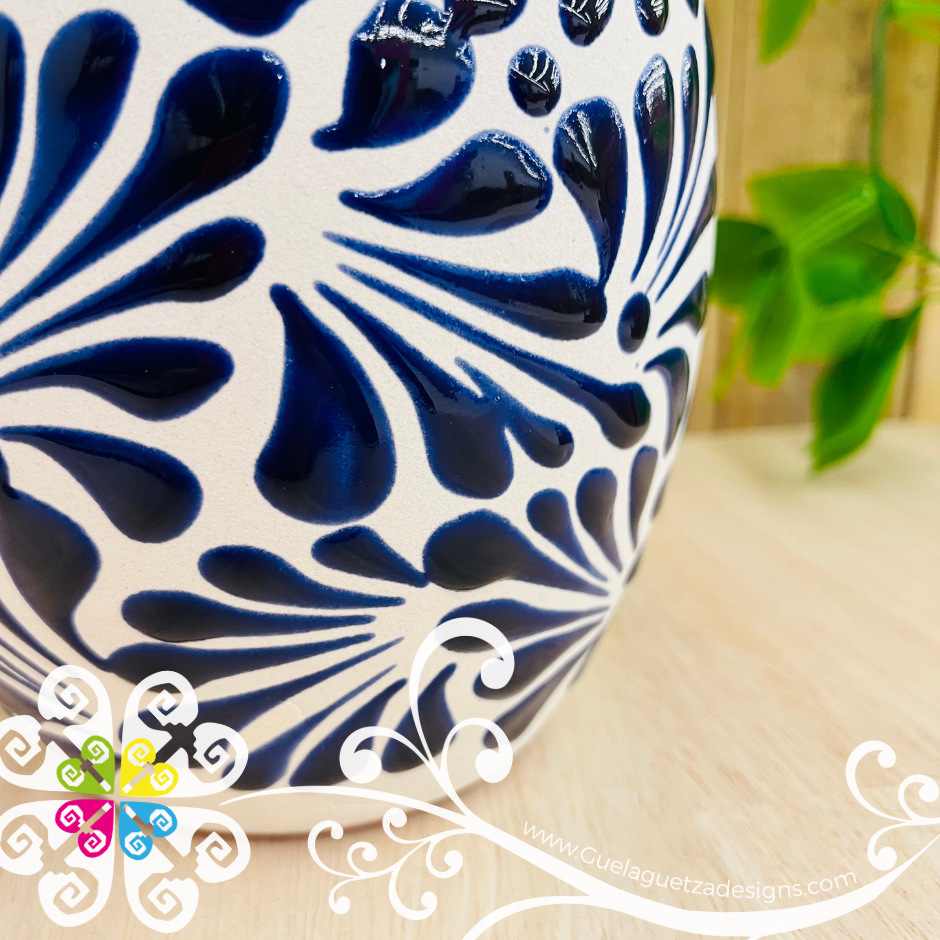 Cobalt Blue Engobe Espiga Plumeado Florero Ovulo - Florero Barro