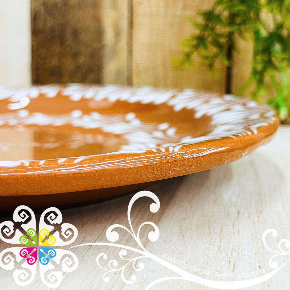 Set of 4 Large Natural with White Espiga Plate - Set Clay Flat Plates