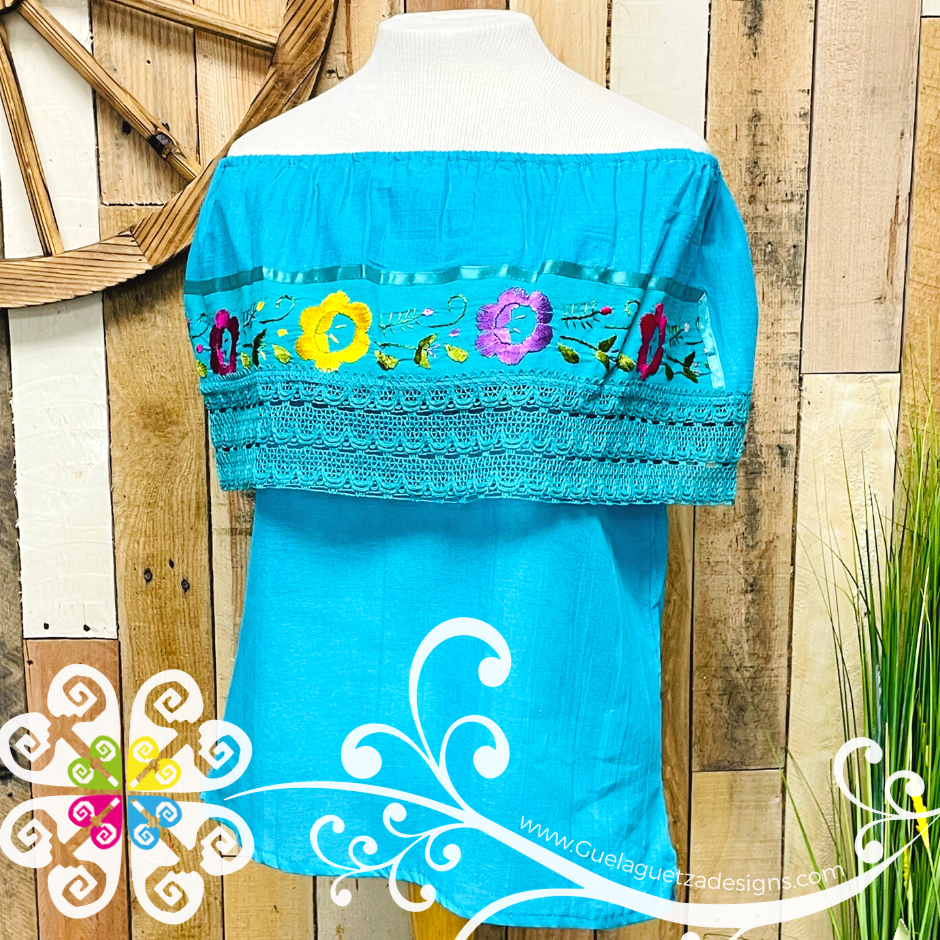 Teal Campesina Embroider - Women Top