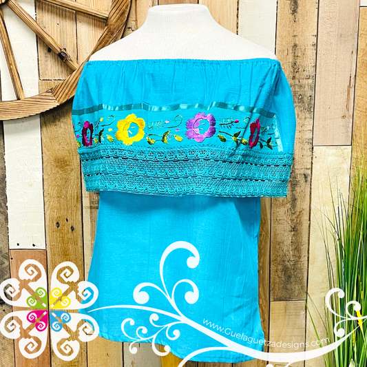 Teal Campesina Embroider - Women Top