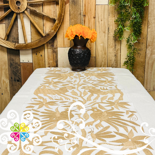 Beige Large Solid Color Otomi Table Runner - Camino de Tenango